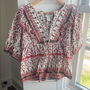 Calypso St. Barth White and Red Printed Peasant Blouse